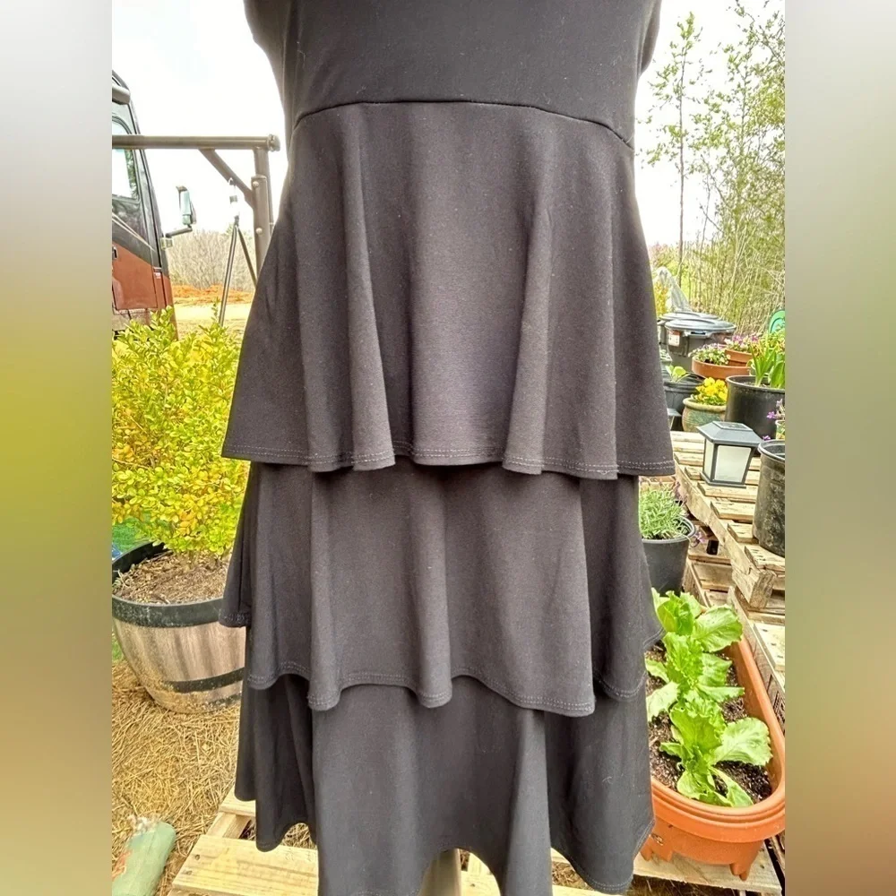 Tiana B. Dress with tiered skirt. Sleeveless. Size S. Black.